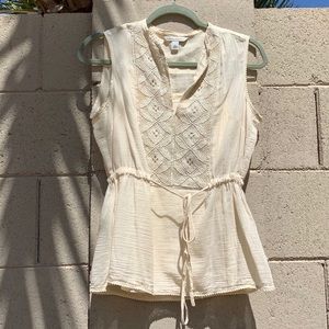 Banana Republic white sleeveless top cinched waist